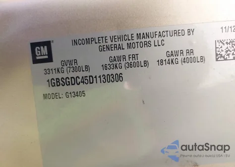 2013 Chevrolet Express G1500 3Lt from USA, damaged, VIN 1GBSGDC45D1130306